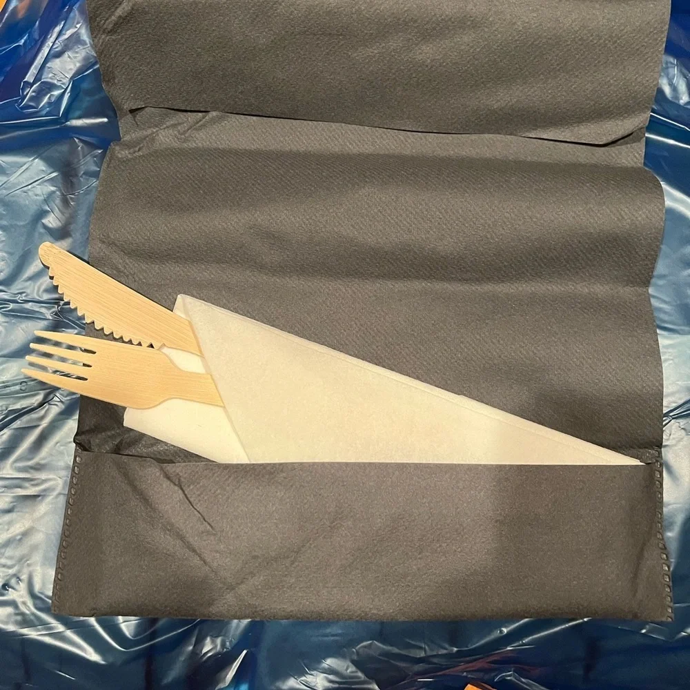 Dester 50 Pack Bamboo Cutlery Fork & Knife Set. Individually Double Wrapped.